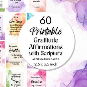 Cartões de Afirmação de Gratidão com Escrituras 60 Cartões de Versículos Bíblicos para Imprimir para Mindfulness Vision Board Diário Cartões de Autocuidado Presente de Fé