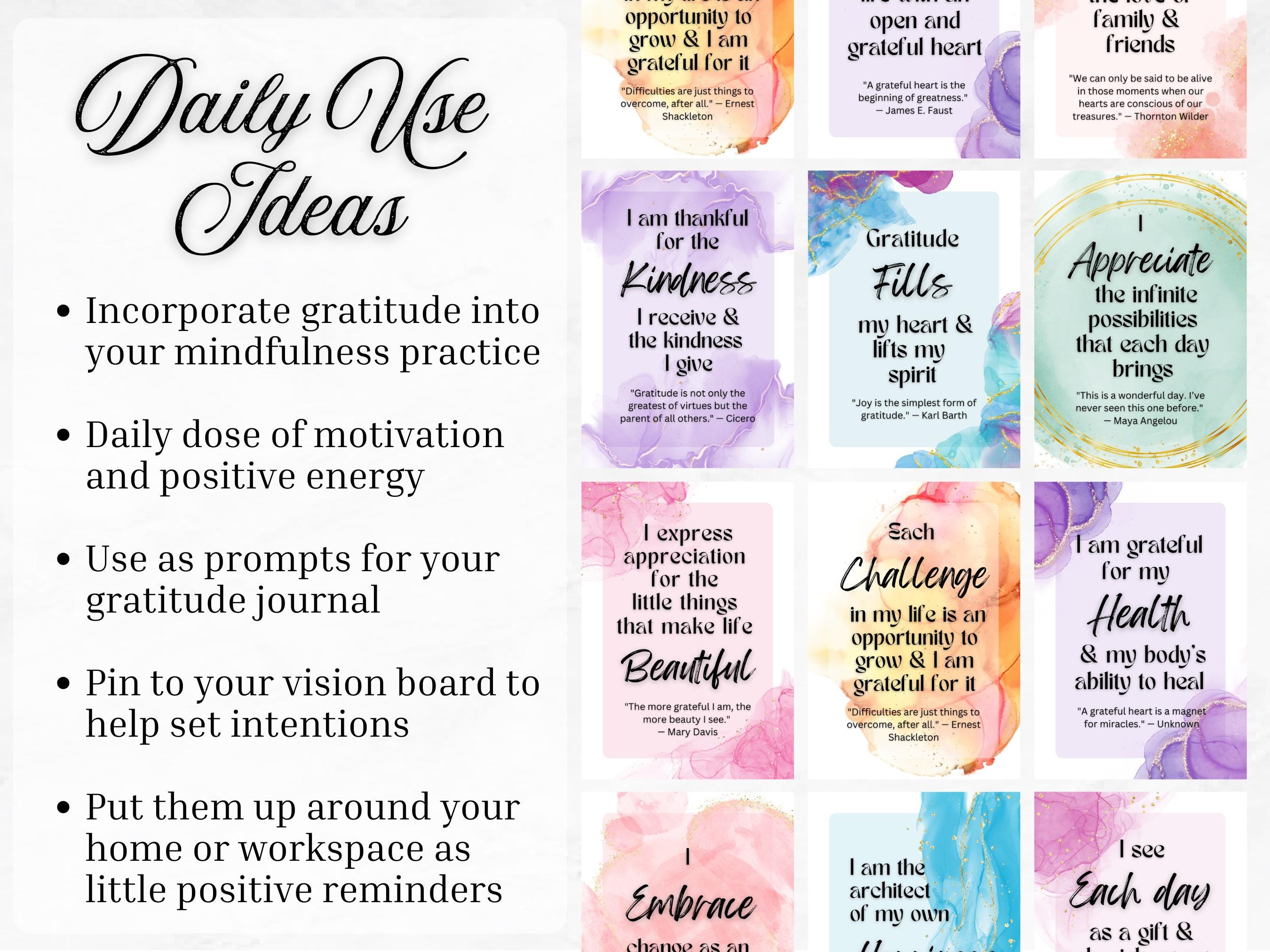 60 Printable Gratitude Affirmation Cards: Daily Quotes for Mindfulness ...