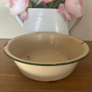 Enamel Bowl, vintage enamelware, large metal bowl, vintage basin