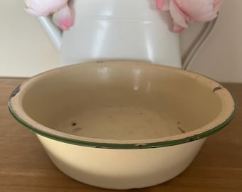 Enamel Bowl, vintage enamelware, large metal bowl, vintage basin