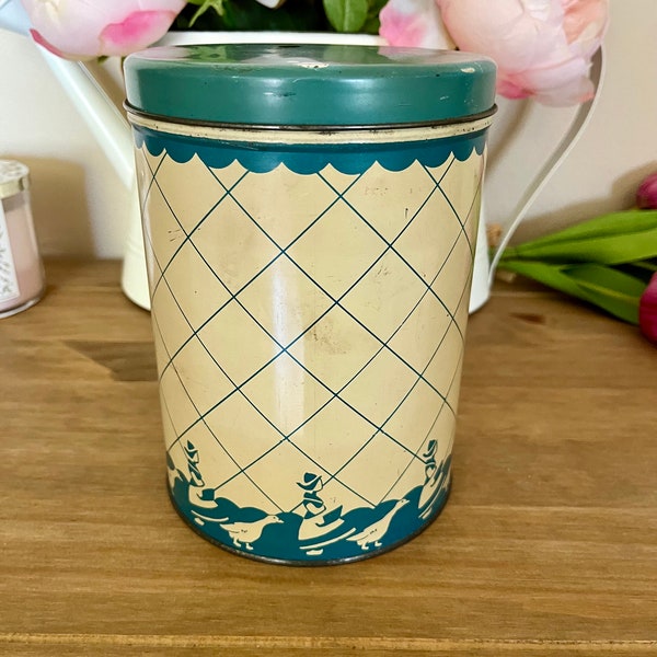 Metal canister, vintage tin, Canister with lid, tin storage