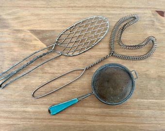 Vintage Kitchen Utensils, Collectible kitchen, Vintage strainer, vintage wisk, Farmhouse decor, Rustic