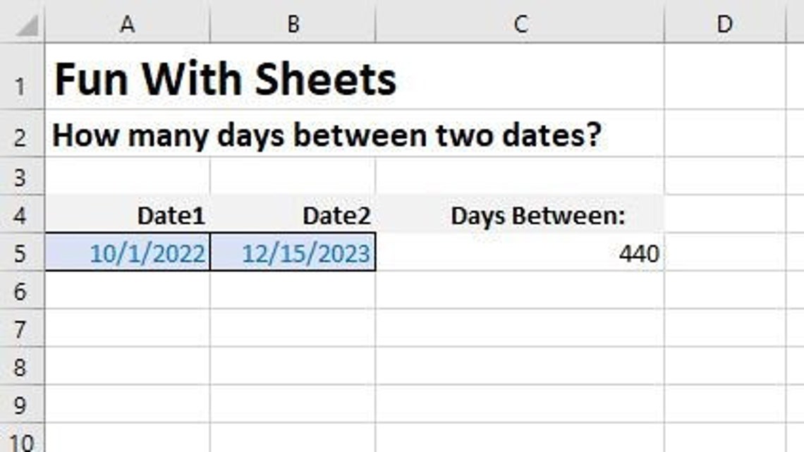 Calculate Days Between Dates Easy Fast Excel Spreadsheet Etsy