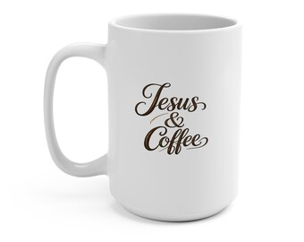 Taza de cerámica de 444 ml con diseño de Jesús y café.