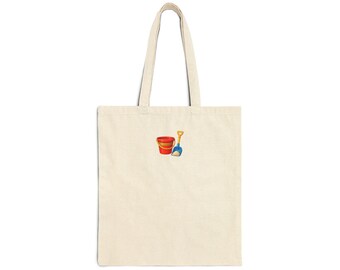 Bolsa de playa con cubo y pala / Bolsa de lona veraniega con diseño de castillo de arena