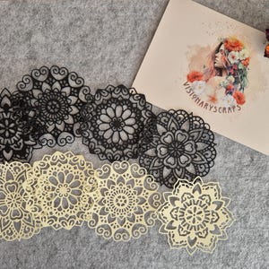 Die-Cuts "Lacy Mandala" Set / 8 pezzi / Grande formato / Nero e crema / Fai da te, scrapbooking, journaling