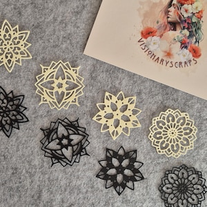 Die-Cuts "Classic Lace" Mandala-Set / 12 pezzi / Dimensioni piccole / Nero e crema / Fai da te, scrapbooking, journaling