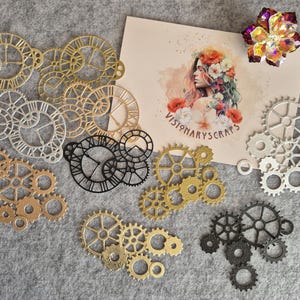 Set di fustelle "Steampunk" / orologi e ruote dentate / 4 colori / fai da te, scrapbooking, journaling, artigianato