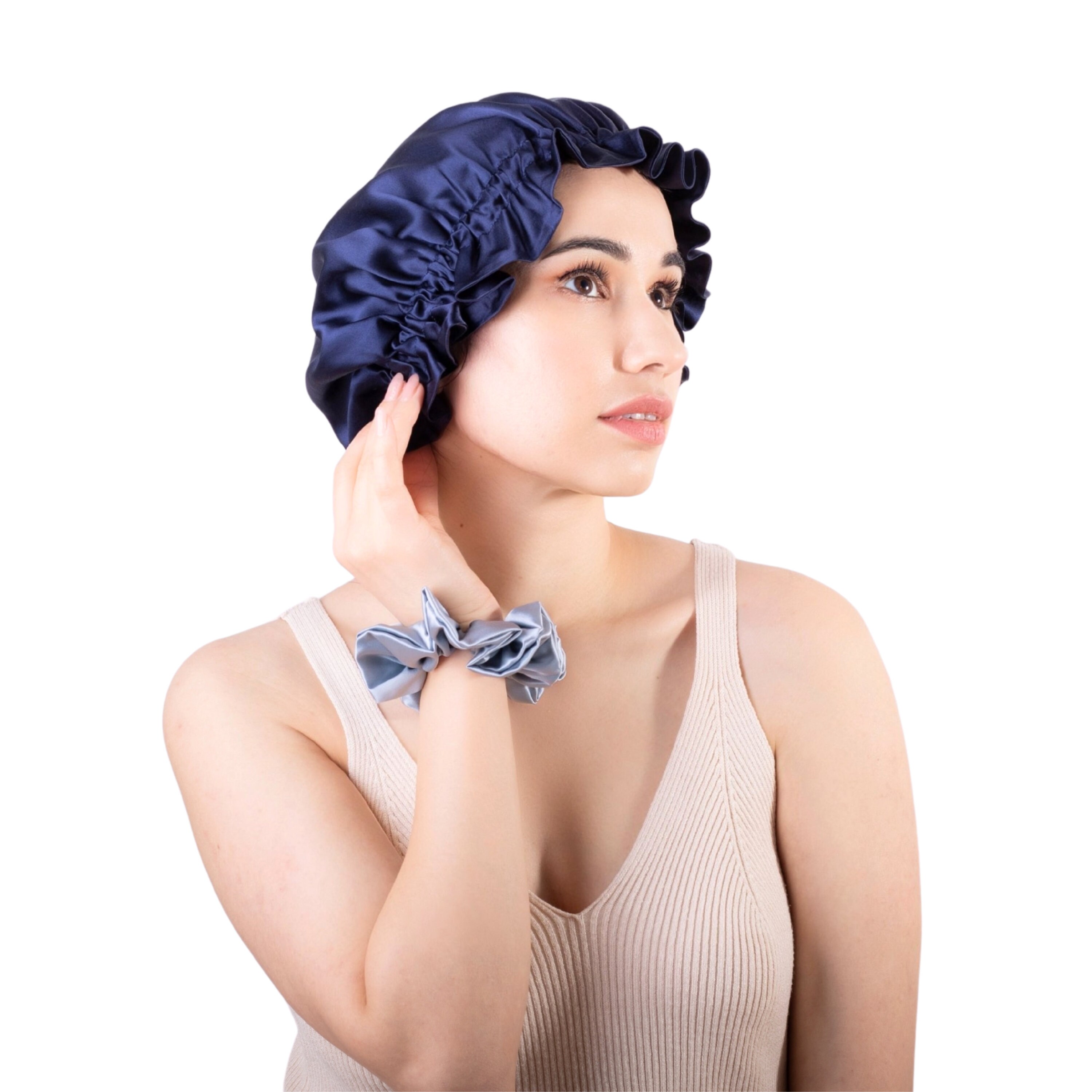 Cuffia Capelli Ricci Notte In Raso - Con 2 Elastici, Per Capelli Lunghi E Ricci - Foto 7