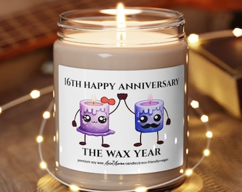 16th Wax Anniversary candle, Wax Anniversary gift, Gift For Wife, Husband, Boyfriend, Girlfriend, Couple, Parents, Friend 9oz candle SC-1540