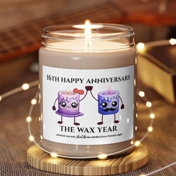 16th Wax Anniversary candle, Wax Anniversary gift, Gift For Wife, Husband, Boyfriend, Girlfriend, Couple, Parents, Friend 9oz candle SC-1540