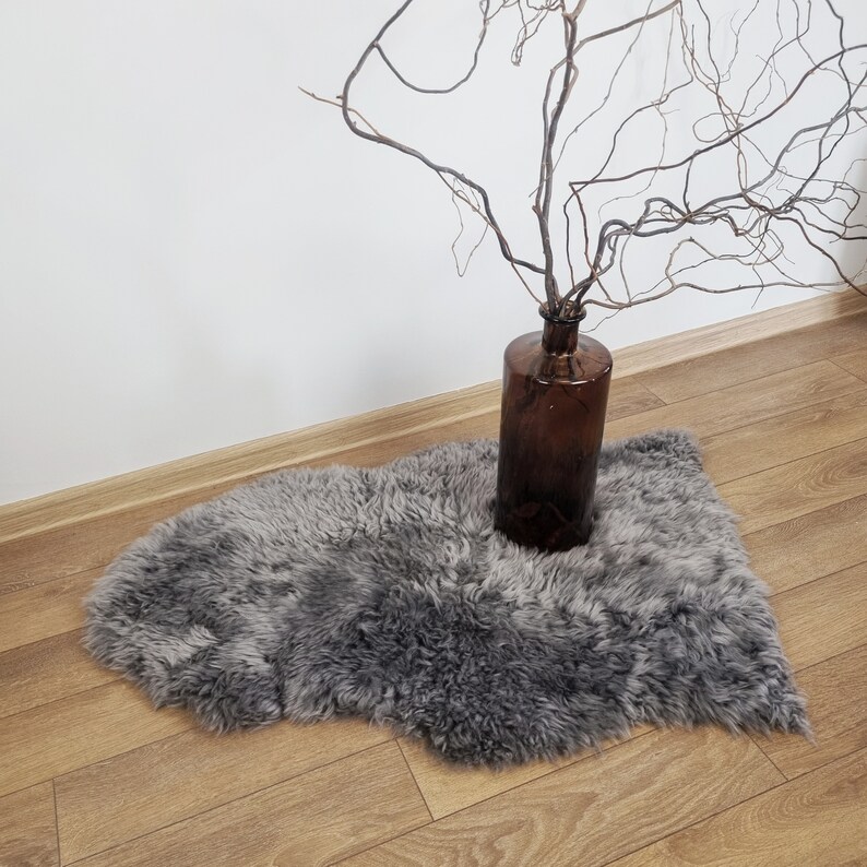 Gray sheepskin pelt New Zealand fur rug Furry rug Nordic decor image 1