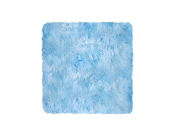 Light blue natural sheepskin seat pad | Square blue seat cushion | Boy's room furry chair pad | 40x40 cm | 15.7 x 15.7 in