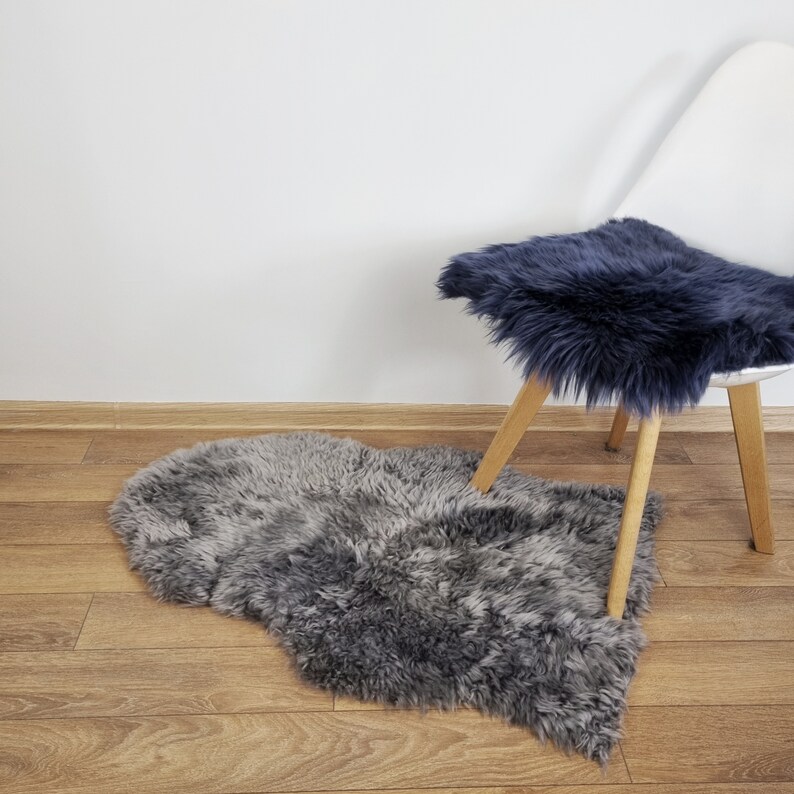 Gray sheepskin pelt New Zealand fur rug Furry rug Nordic decor image 3