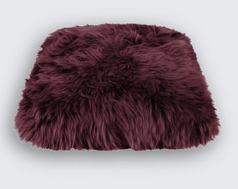 Plum purple sheepskin decorative cushion | natural fur | violet red throw pillow