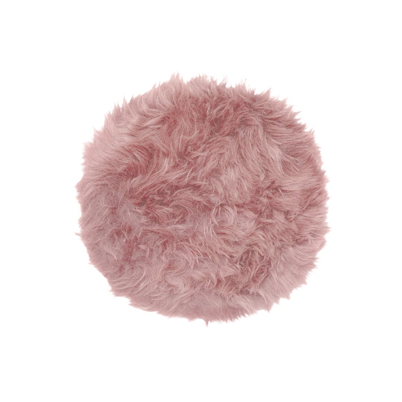 Pink round sheepskin seat cushion Natural fur chair pad 35 cm 13.8 in image 2