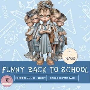 Funny Back to School Clipart. Grumpy Kids Cartoon PNG, Instant Digital ...
