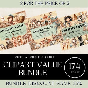 Pacote de clipart de mundos antigos – Roma, Egito e noites árabes | 174 imagens PNG para scrapbooking, artesanato, sublimação e uso comercial