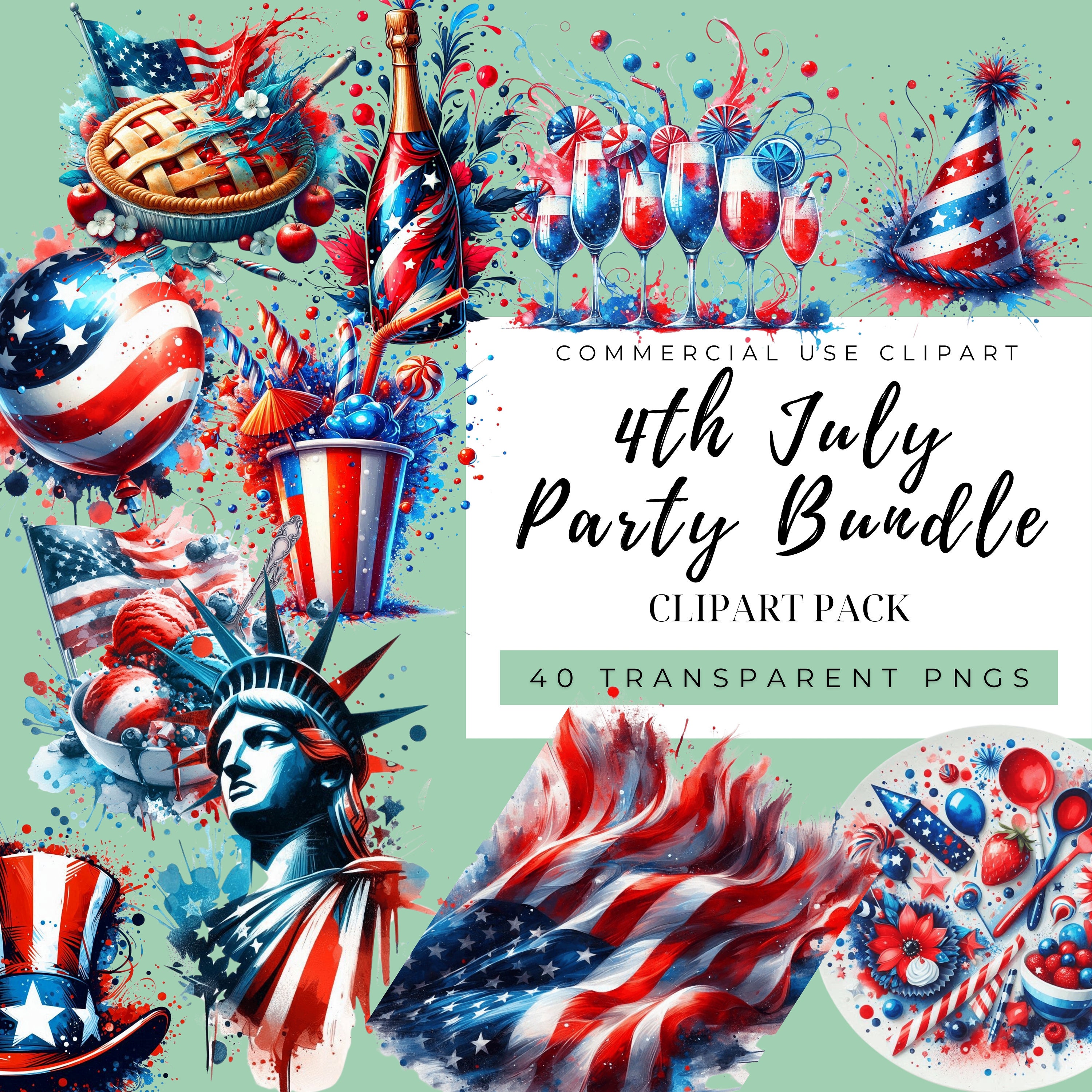 4th July Party Bundle Clipart Pack Capitol Statue Liberty Uncle Sam ...