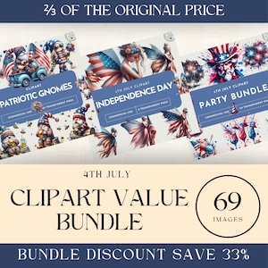 4 juillet Clipart PNG Bundle, Collection de graphiques de l'indépendance des États-Unis, ensemble de conception de fête des fées gnomes, Pack de téléchargement commercial, 4e, blanc