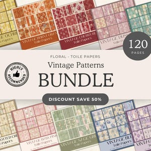 Paquete de papel toile floral vintage / 120 archivos JPG / 10 juegos de colores / Fondos digitales antiguos para scrapbooking, diarios y manualidades imprimibles