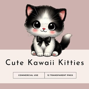 Cute Kawaii Kitties Clipart Pack - Adorable Watercolour Cats, Playful Cartoon Style, Kitten Illustrations for Crafts, Watercolor Digital Art
