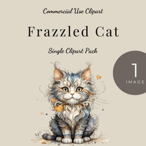 Clipart chat énervé - Illustration fantaisiste de minou duveteux avec fourrure sauvage et coeurs ludiques pour des projets créatifs amusants, Image PNG numérique