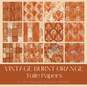 Pack de papier numérique toile orange brûlé, fond de scrapbooking esthétique vintage, Texture de journal indésirable Shabby Chic, Style Antique romantique JPG