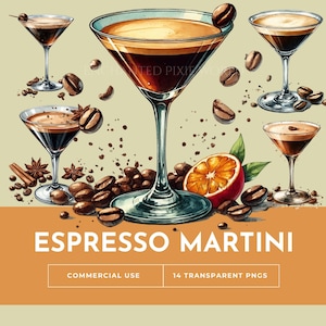 Aquarell Espresso Martini Clipart, Kaffee-Cocktail, Signature Drink Bild, Hochzeit Beschilderung, PNG, kommerzielle Nutzung, Sublimation, Ephemera Art