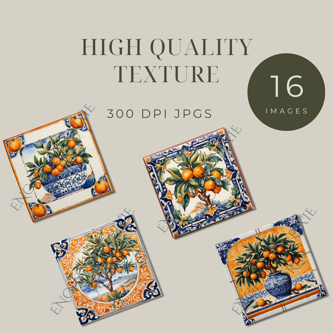 Maiolica Mediterranean Orange Tree Tiles Digital Paper Page Italian ...