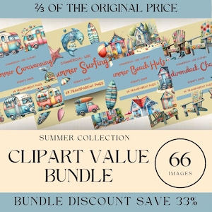 Pack d'illustrations de vacances d'été | Ensemble d'icônes de voyage bohème | Art d'aventure côtière PNG | Ensemble de graphismes imprimables en bord de mer à télécharger, caravane