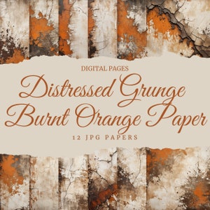 Papeles digitales cuadrados naranja quemado, página, textura rústica crema sepia, efecto grunge desgastado, agrietado y manchado, regalo, descarga instantánea
