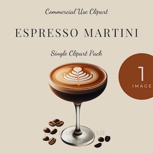 Espresso Martini Single Clipart - 1 sfondo trasparente PNG, uso commerciale, cocktail al liquore al caffè, bevanda esclusiva, elegante decoupage