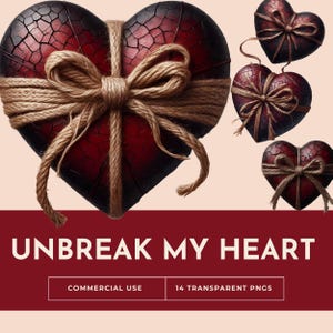 Dark Academia Aesthetic Crackled Heart met raffiastrik clipartafbeelding, humeurige aquarel en olietextuur PNG, digitale download, kortstondige print