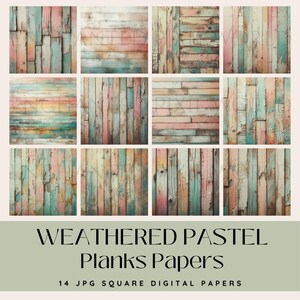 Papeles digitales con tablones desgastados en tonos pastel: madera rústica, fondo desgastado, perfectos para álbumes de recortes, artesanos, diseñadores, estilo shabby chic, JPG
