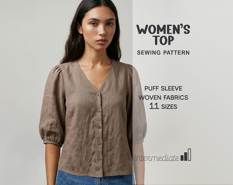 Linen top pattern, Sewing patterns for women, linen shirt sewing pattern for women, linen blouse pattern, summer blouse sewing pattern, cotton top pattern, linen tunic pattern, simple top pattern, tunic sewing pattern, bell sleeve top pattern, women's top sewing pattern, loose fit top pattern for women, casual top pattern, top pattern for woven fabrics, basic top sewing pattern for women, cotton top sewing pattern for women, puff sleeve top pattern, plus size blouse pattern