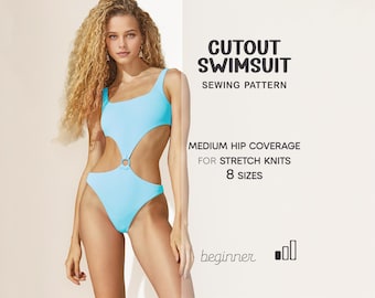 Patrón de traje de baño para principiantes, patrón de costura de bikini, patrón de traje de baño de una pieza para mujer, patrones de costura digitales en PDF, patrón de bikini de tallas grandes