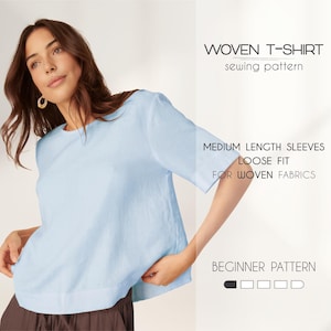 Linen Top Sewing Patterns For Women, Simple Top Pattern For Beginners, Cotton Tunic Pattern, Plus Size PDF Sewing Patterns For Women