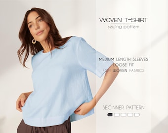 Linnen top naaipatronen voor vrouwen, eenvoudig toppatroon voor beginners, katoenen tuniekpatroon, plus size pdf-naaipatronen voor vrouwen