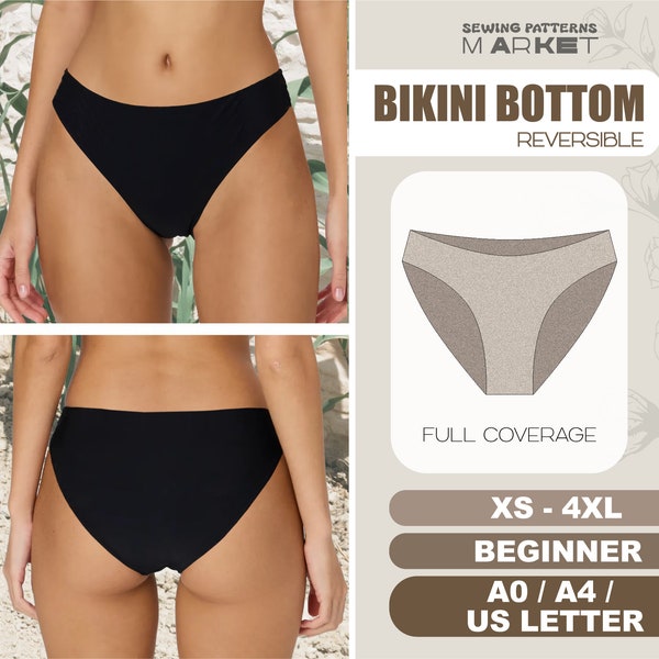 Bikini Sewing Pattern BEGINNER, Plus Size Swimsuit Full Coverage, Women Bathing Suit Pattern XS - 4XL, Instant Download