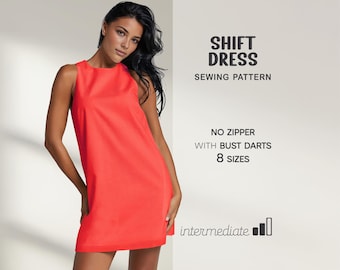 Shift Dress Sewing Pattern Easy, Short Dress Beginner Pattern, Plus Size Dress, XS - 4XL, Linen Dress, Beginner Patterns, Instant Download