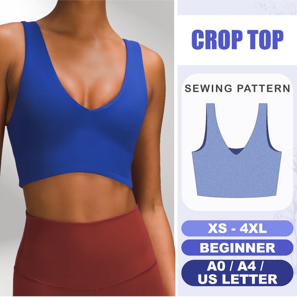 V-Neck Top Sewing Pattern XS - 4XL, Crop Top Beginner Pattern, Sports Top Sewing Pattern, Plus Size Top, PDF Sewing Pattern Instant Download