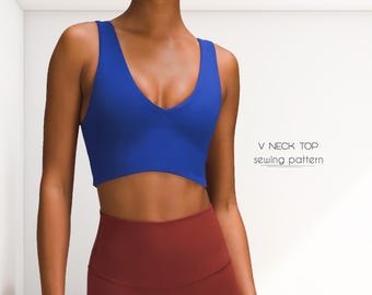V-Neck Top Sewing Pattern XS - 4XL, Crop Top Beginner Pattern, Sports Top Sewing Pattern, Plus Size Top, PDF Sewing Pattern Instant Download