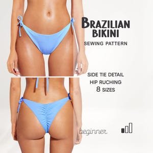 Bikinimönster för nybörjare, symönster för bikini med knytning i sidan, mönster för brasiliansk baddräkt, vändbar bikini i PDF-format, direktnedladdning