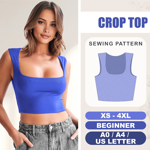 Crop Top Sewing Pattern XS - 4XL, Simple Cropped Top Beginner Pattern, Reversible Top Pattern, Plus Size Women Top, PDF Sewing Pattern