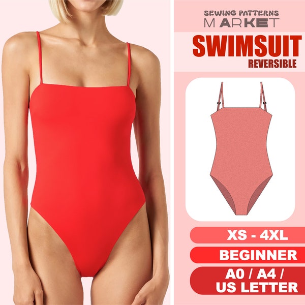 Swimsuit Sewing Pattern XS - 4XL, Beginner Bikini Sewing Pattern, One Piece Bathing Suit Pattern, Leotard Bodysuit Pattern, Instant Download