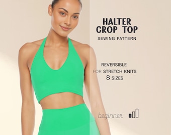 Halter Top Pattern Beginner Level, XS - 4XL, Crop Top Sewing Pattern, Plus Size Bikini Pattern, Digital PDF Patterns, Instant Download