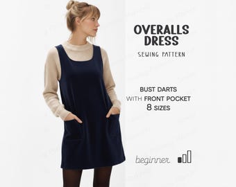 Pinafore Dress Pattern, Overalls Dress Sewing Pattern, Jumper Dress Pattern, Loose Dress Pattern, Mini Dress PDF Sewing Pattern