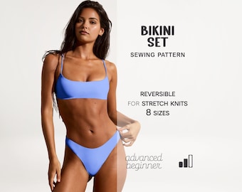 Bikini Sewing Pattern, Simple Swimsuit Pattern, Bikini Set PDF Pattern, Reversible Swimsuit, Plus Size Bikini Pattern For Beginners