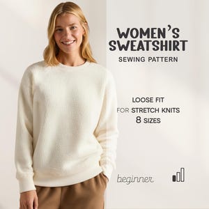 Patron de pull molletonné femme, patrons de sweatshirt oversize, patron de col rond, patron de couture de vêtements, patron de pull-over femme PDF à télécharger